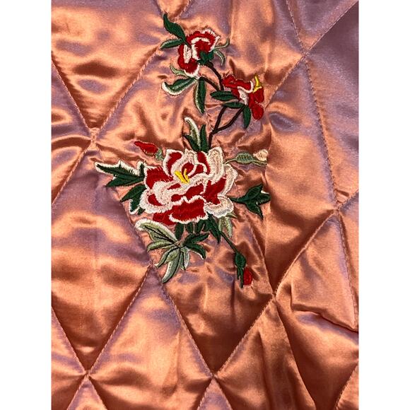 VTG Y2K Pink Quilted Satin Varsity Jacket 2X Embroidered Floral Mean Girls Boho - Picture 3 of 9